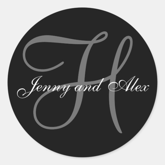 Black Gray Monogram H Bride Groom Names Wedding Runder Aufkleber (Vorderseite)