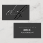 Black Gray Monogram Manager Business Card Visitenkarte (Vorne/Hinten)
