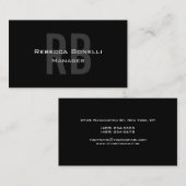 Black Gray Monogram Manager Business Card Visitenkarte (Vorne/Hinten)