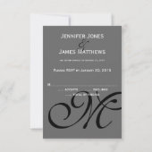 Black Gray Monogram Names Wedding RSVP Card (Rückseite)