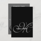 Black Gray Monogram Names Wedding RSVP Card (Vorne/Hinten)