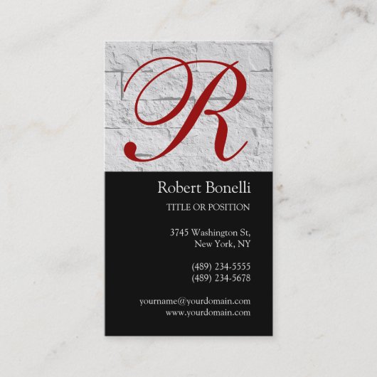 Black Gray Monogram Wall Brick Business Card Visitenkarte (Vorderseite)