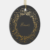 Black Gray Ombre Gold Confetti Dots Personalisiert Keramik Ornament (Rechts)
