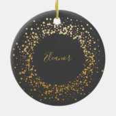 Black Gray Ombre Gold Confetti Dots Personalisiert Keramik Ornament (Hinten)