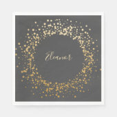 Black Gray Ombre Gold Confetti Dots Personalisiert Serviette (Vorderseite)