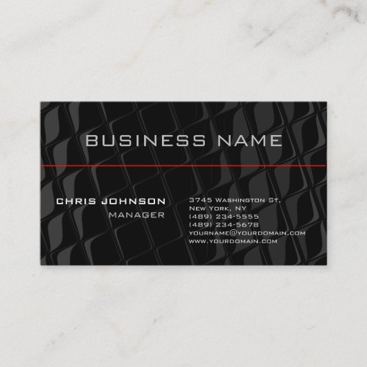 Black Gray Pattern Red Line Trendy Business Card Visitenkarte (Vorderseite)