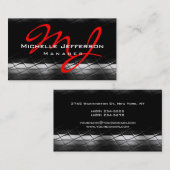 Black Gray Pattern Red Monogram Business Card Visitenkarte (Vorne/Hinten)