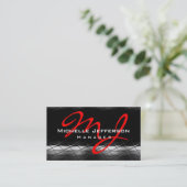 Black Gray Pattern Red Monogram Business Card Visitenkarte (Stehend Vorderseite)