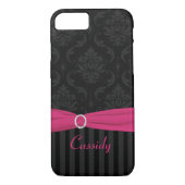 Black Gray Pink Damask Striped iPhone 7 Fall Case-Mate iPhone Hülle (Rückseite)