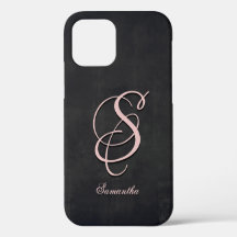 Black Gray Pink Stilvoll rustikaler Name Monogram