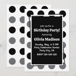 Black Gray Polka Dot Birthday Party Einladung