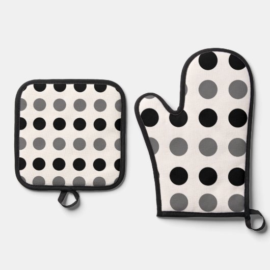 Black Gray Polka Dot Ofenhandschuh & Topflappen-Set (Vorderseite)