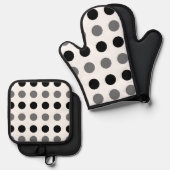 Black Gray Polka Dot Ofenhandschuh & Topflappen-Set (Vorderseite/Rückseite)