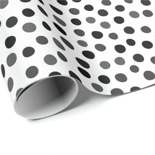 Black Gray Polka Dots Muster Geschenkpapier (Rolleneckpunkt)