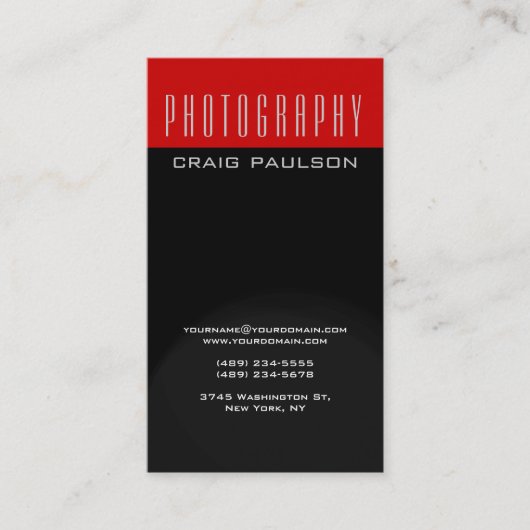 Black Gray Red Fotografy Artist Business Card Visitenkarte (Vorderseite)
