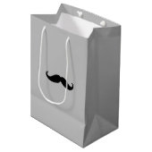 Black Gray Retro Mustache Mittlere Geschenktüte (Vorderseite Schrägansicht)