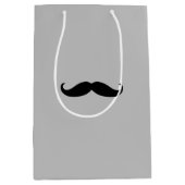 Black Gray Retro Mustache Mittlere Geschenktüte (Vorderseite)