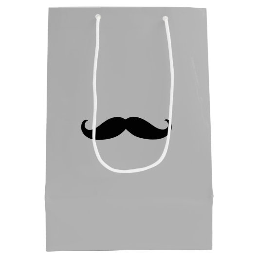 Black Gray Retro Mustache Mittlere Geschenktüte (Rückseite)