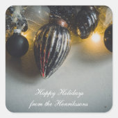 Black Gray Retro Weihnachtsschmuck Quadratischer Aufkleber (Vorderseite)