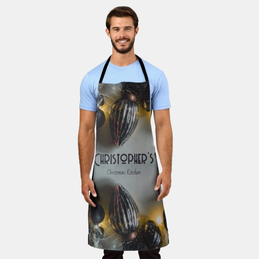 Black Gray Retro Weihnachtsschmuck Schürze (Getragen)