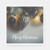 Black Gray Retro Weihnachtsschmuck Serviette (Vorderseite)