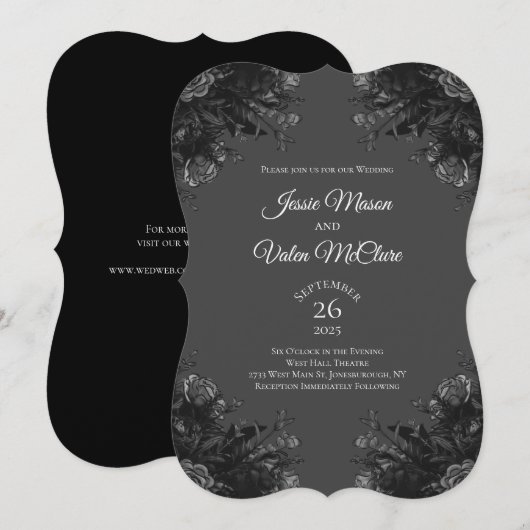 Black Gray Rose Gothic Elegante Hochzeit Einladung (Vorne/Hinten)