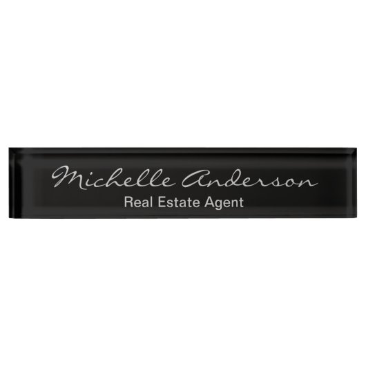 Black Gray Script Real Anwesen Agent Namplate Namensplakette (Vorderseite)