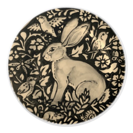 Black Gray Sepia Rabbit Bird Snail Draw Pull Keramikknauf (Vorderseite)