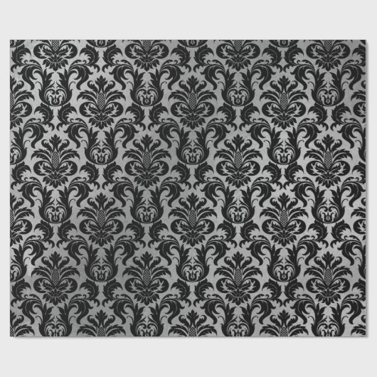 Black Gray Silver Crystal Metallic Damask Geschenkpapier (Flach)