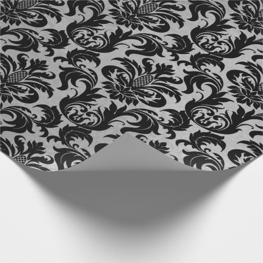 Black Gray Silver Crystal Metallic Damask Geschenkpapier (Ecke)