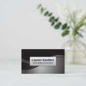 Black Gray Silver Metallic Wave Visitenkarte (Stehend Vorderseite)
