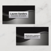 Black Gray Silver Metallic Wave Visitenkarte (Vorne/Hinten)