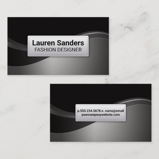 Black Gray Silver Metallic Wave Visitenkarte (Vorne/Hinten)