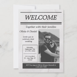 Black Gray Simple Vintag Newspaping Wedding Invita Einladung