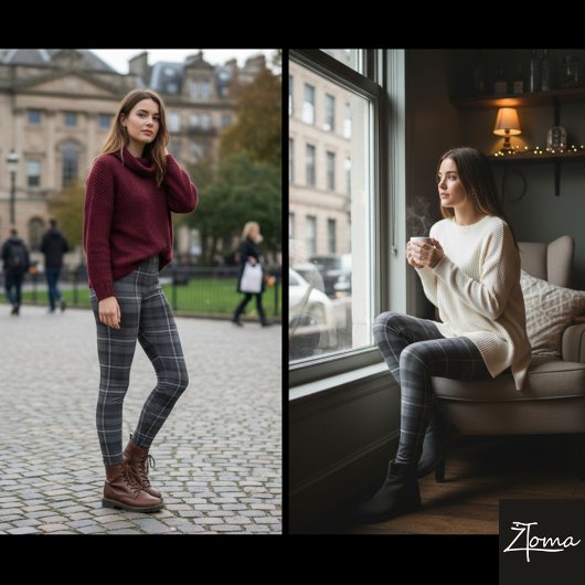 Black Gray Square Plaid Monochromatic Tartan Leggings