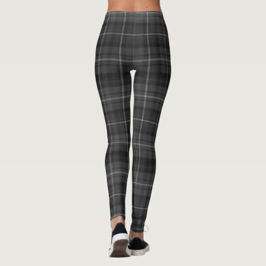 Black Gray Square Plaid Monochromatic Tartan Leggings (Rückseite)