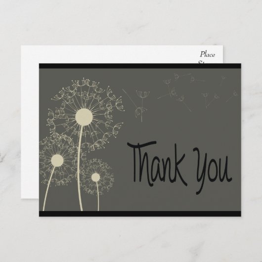 Black & Gray Vielen Dank Dandelion Floral Post Car Postkarte (Vorne/Hinten)