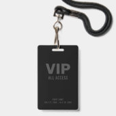 Black Gray VIP All Access Event Pass Ausweis (Vorderseite mit Lanyard)