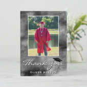 Black Gray Watercolor Abschluss Foto Dankeskarte (Stehend Vorderseite)