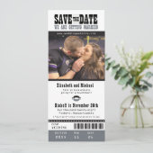 Black Gray Wedding Save the Date Football Ticket (Stehend Vorderseite)