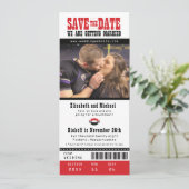 Black Gray Wedding Save the Date Football Ticket (Stehend Vorderseite)