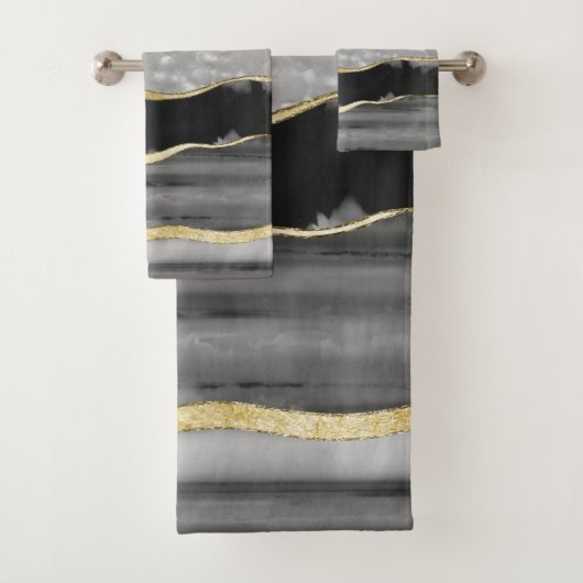 Black Gray White Agate Gold Stripe Glam #1 #gem   Badhandtuch Set (Insitu)