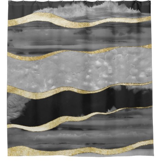 Black Gray White Agate Gold Stripe Glam #1 #gem   Duschvorhang (Vorderseite)