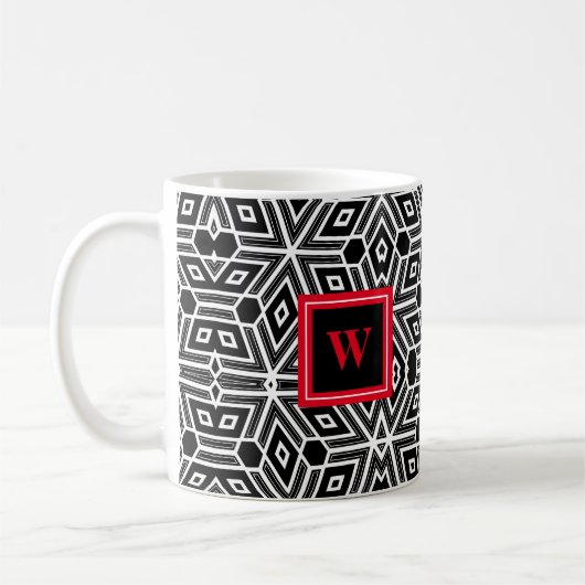 Black Gray White Cubism Neo Geo mit Red Monogram Kaffeetasse (Links)