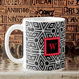 Black Gray White Cubism Neo Geo mit Red Monogram Kaffeetasse