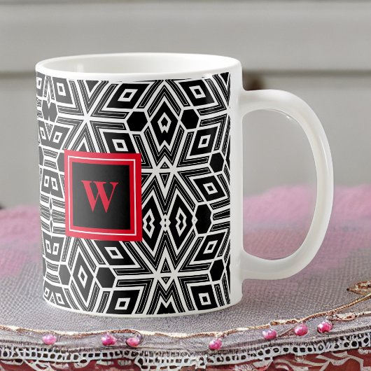 Black Gray White Cubism Neo Geo mit Red Monogram Kaffeetasse