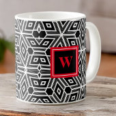 Black Gray White Cubism Neo Geo mit Red Monogram Kaffeetasse