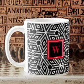 Black Gray White Cubism Neo Geo mit Red Monogram Kaffeetasse