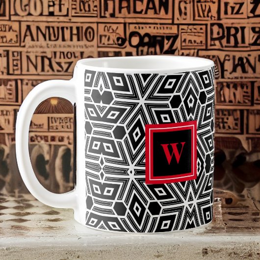 Black Gray White Cubism Neo Geo mit Red Monogram Kaffeetasse