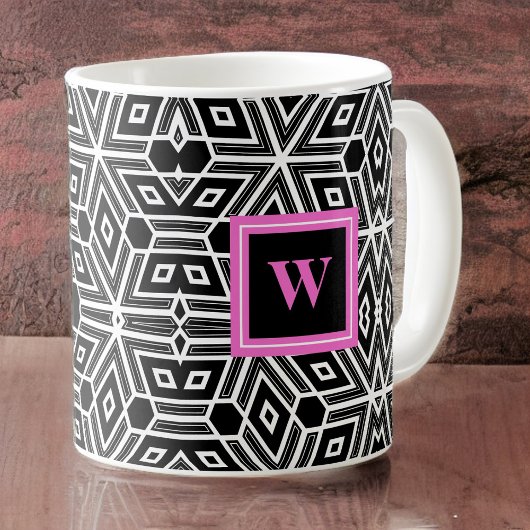 Black Gray White Cubism Neo Geo with Pink Monogram Kaffeetasse